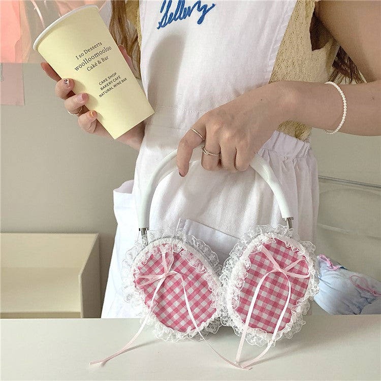 1Pair For AirPods Max Shockproof Case Fabric+TPU Headset Protector Grids Pattern Lace-Edge Design - Red