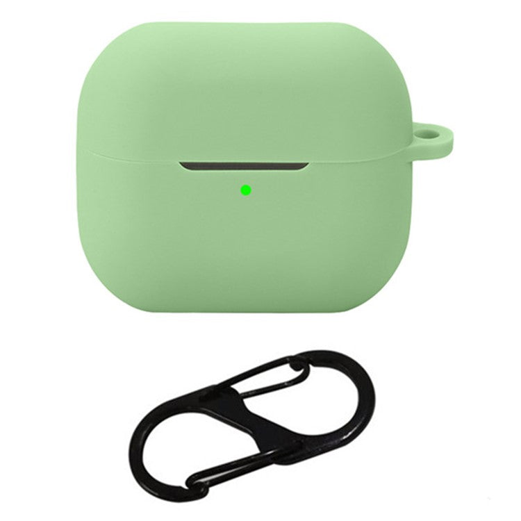 For Samsung Galaxy Buds3 Silicone Case Bluetooth Earphone Protective Cover with Anti-Lost Buckle - Matcha Green