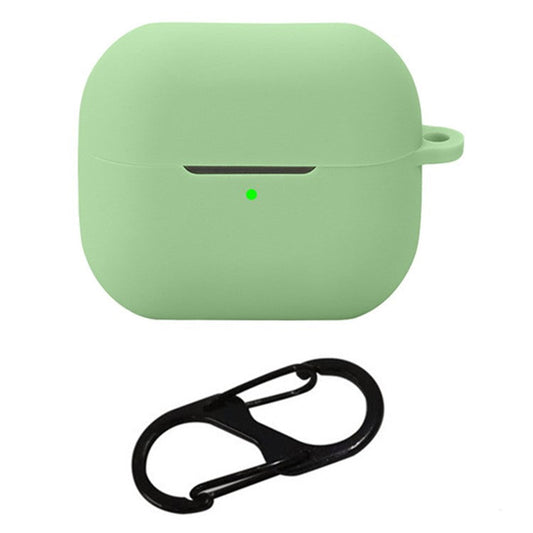 For Samsung Galaxy Buds3 Silicone Case Bluetooth Earphone Protective Cover with Anti-Lost Buckle - Matcha Green