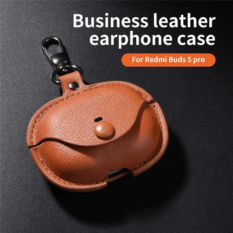 For Xiaomi Redmi Buds 5 Pro Charging Case Cover PU+PC Bluetooth Headset Protector - Brown