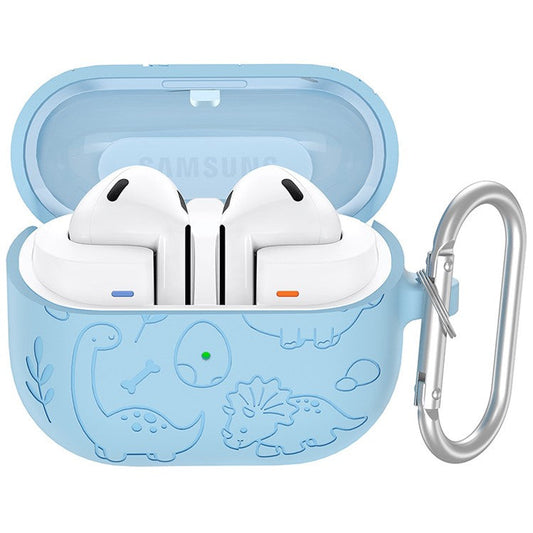 For Samsung Galaxy Buds3 Pro / Buds3 Bluetooth Earphones Cartoon Dinosaur Liquid Silicone Case with Hanging Buckle - Baby Blue