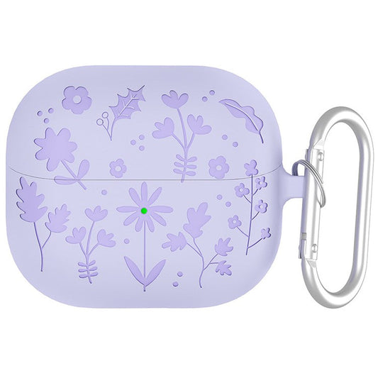 For Samsung Galaxy Buds3 Pro / Buds3 Bluetooth Earphones Flower Pattern Liquid Silicone Case with Hanging Buckle - Light Purple