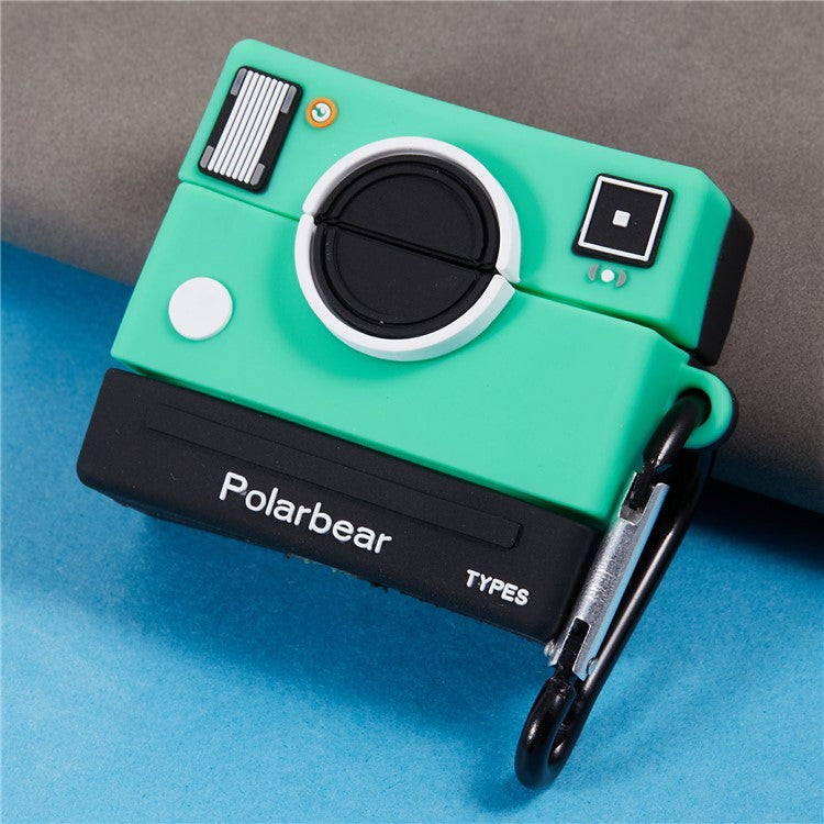 For Apple AirPods 3 Bluetooth Earphones Silicone Cover Green Camera Protective Case with Carabiner