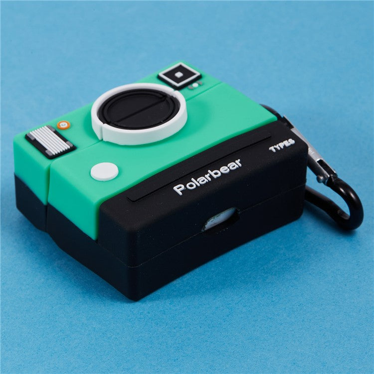 For Apple AirPods 3 Bluetooth Earphones Silicone Cover Green Camera Protective Case with Carabiner