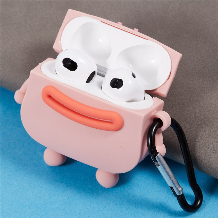 For Apple AirPods 3 Bluetooth Earphones Silicone Cover Sausage Mouth Frog Protective Case - Pink