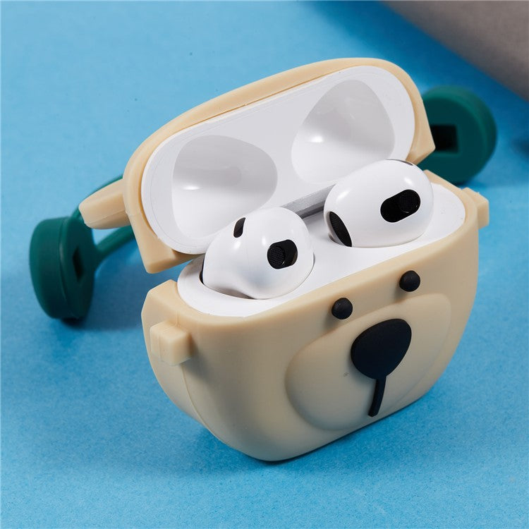 For Apple AirPods 3 Bluetooth Earphones Silicone Cover Headset Bear Protective Case with Carabiner