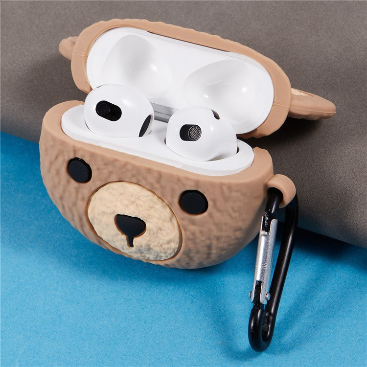 For Apple AirPods 3 Bluetooth Earphones Silicone Cover Cartoon Bear Protective Case with Carabiner