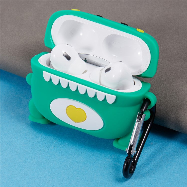 For Apple AirPods Pro Bluetooth Earphones Silicone Cover Dinosaur and Heart Protective Case - Green