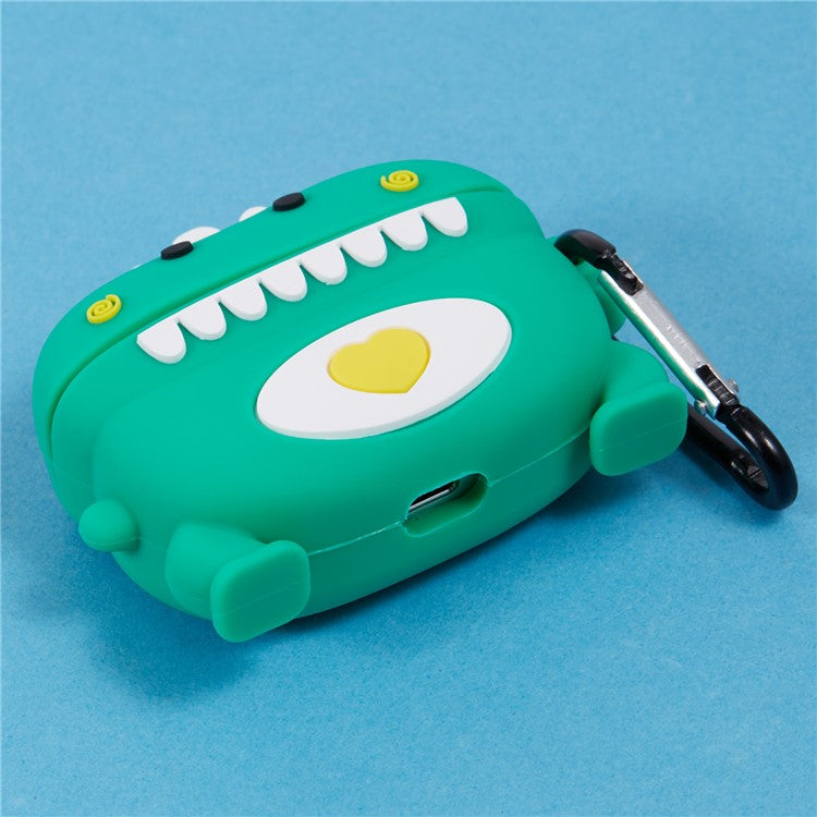 For Apple AirPods Pro Bluetooth Earphones Silicone Cover Dinosaur and Heart Protective Case - Green