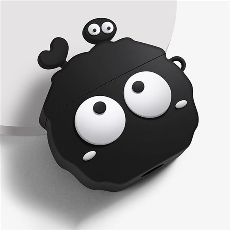 For Apple AirPods Pro Silicone Case Big Eyes Briquette Bluetooth Earphone Cover with Carabiner - Stye A