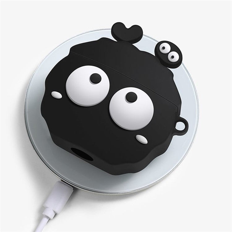 For Apple AirPods Pro Silicone Case Big Eyes Briquette Bluetooth Earphone Cover with Carabiner - Stye A