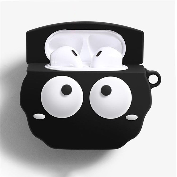 For Apple AirPods Pro Silicone Case Big Eyes Briquette Bluetooth Earphone Cover with Carabiner - Stye B