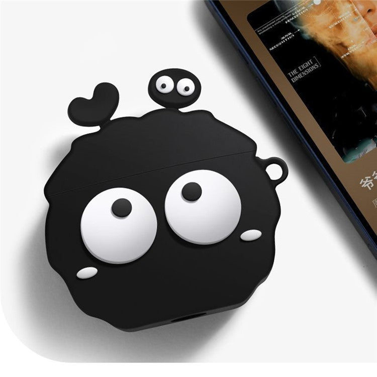For Apple AirPods Pro Silicone Case Big Eyes Briquette Bluetooth Earphone Cover with Carabiner - Stye B