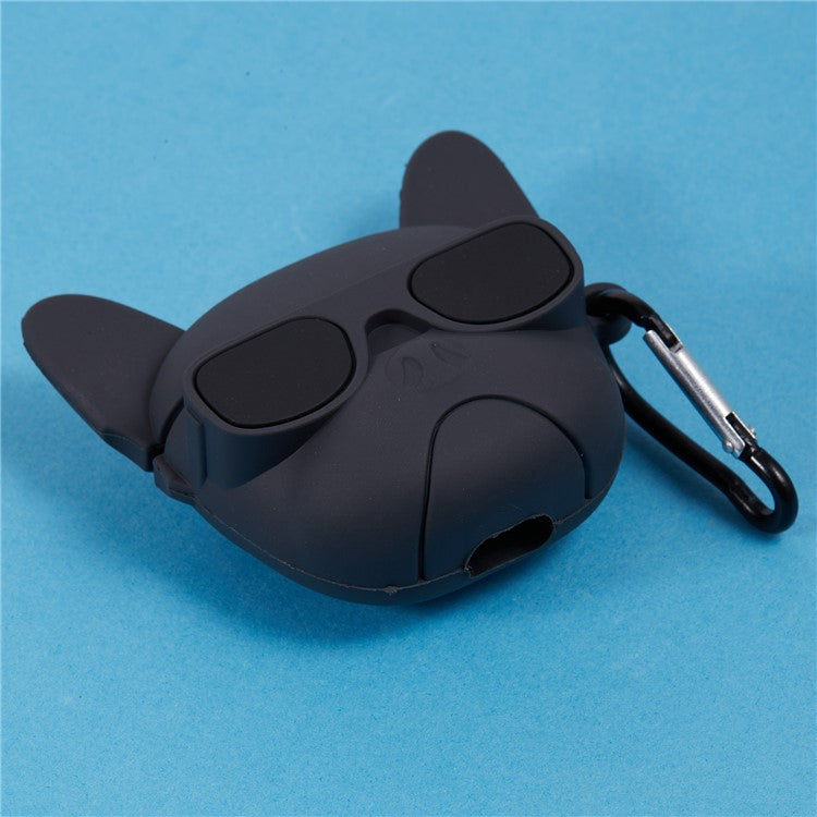 For Apple AirPods Pro Bluetooth Earphones Silicone Cover Bulldog Protective Case with Carabiner - Black