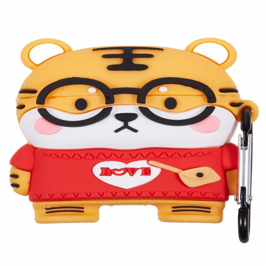 For Apple AirPods Pro Bluetooth Earphones Silicone Cover Cartoon Tiger Protective Case with Carabiner