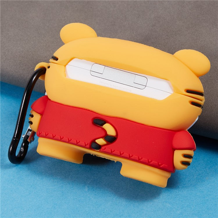 For Apple AirPods Pro Bluetooth Earphones Silicone Cover Cartoon Tiger Protective Case with Carabiner