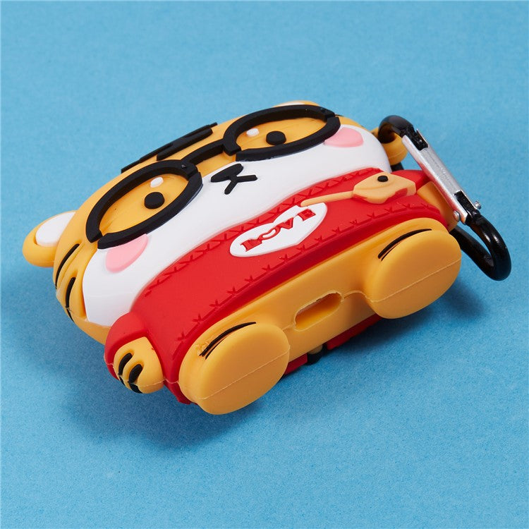 For Apple AirPods Pro Bluetooth Earphones Silicone Cover Cartoon Tiger Protective Case with Carabiner