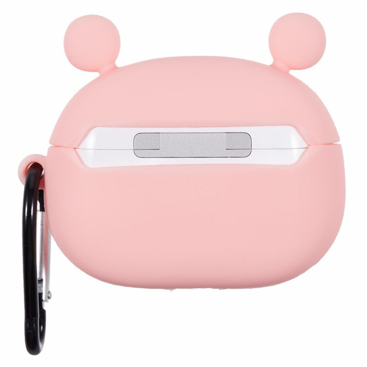For Apple AirPods Pro Bluetooth Earphones Silicone Cover Big Eyed Frog Protective Case with Carabiner - Pink