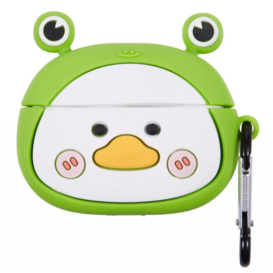 For Apple AirPods Pro Bluetooth Earphones Silicone Cover Big Eyed Frog Protective Case with Carabiner - Green