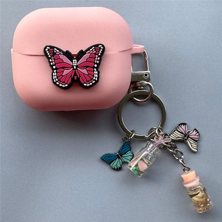 For Samsung Galaxy Buds3 Pro / Buds3 Bluetooth Earphones Cartoon Fruit Silicone Case with Pendant - Pink Butterfly