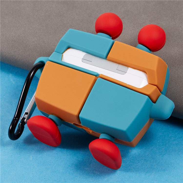 For Apple AirPods Pro Bluetooth Earphones Silicone Cover Colorful Robot Protective Case with Carabiner