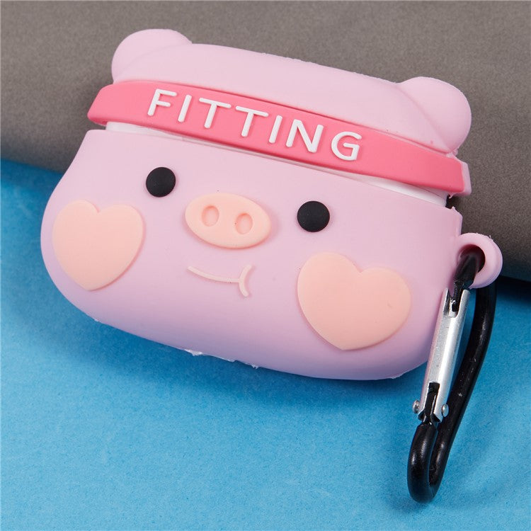 For Apple AirPods Pro Bluetooth Earphones Silicone Cover Pig Head Protective Case with Carabiner