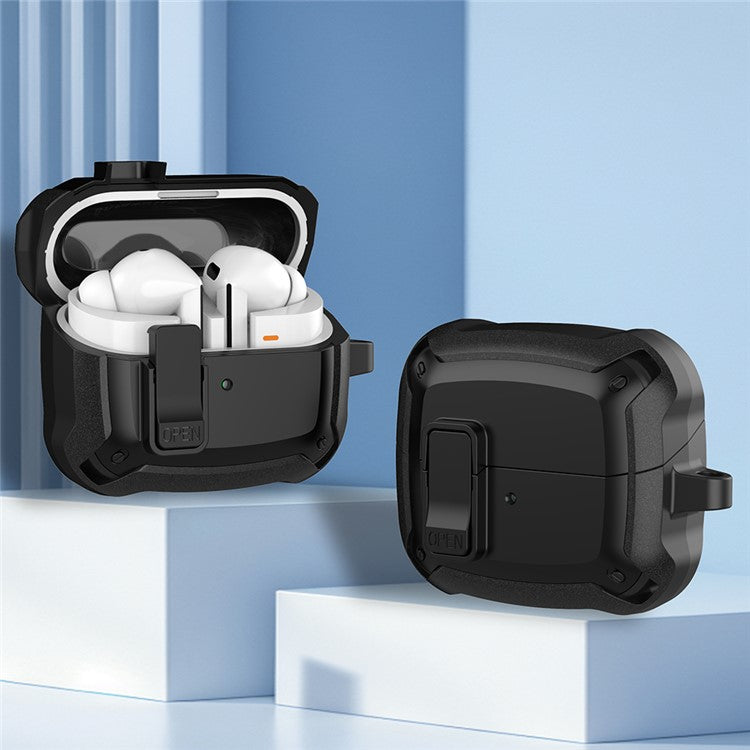 For Samsung Galaxy Buds3 / Buds3 Pro Bluetooth Earphone Cover TPU+PC Anti-Drop Case with Buckle - All Black