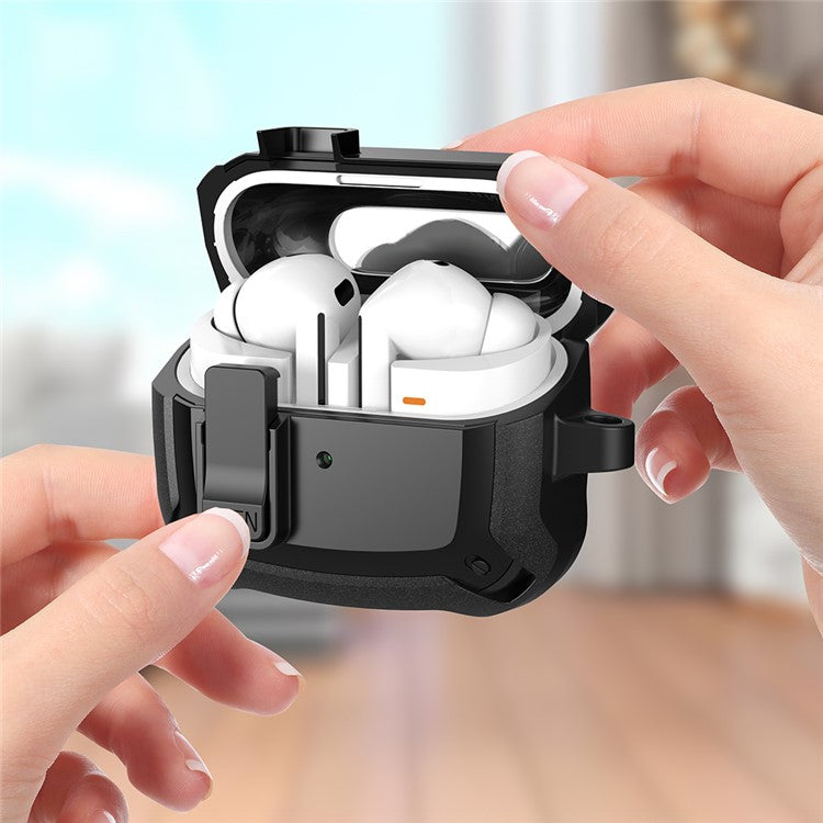 For Samsung Galaxy Buds3 / Buds3 Pro Bluetooth Earphone Cover TPU+PC Anti-Drop Case with Buckle - All Black