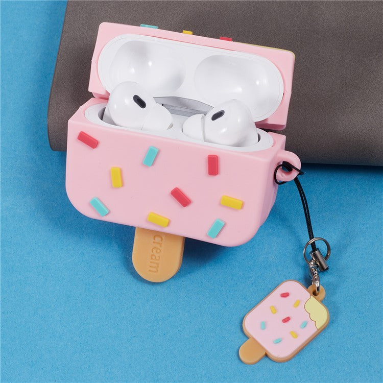 For Apple AirPods Pro Silicone Case Ice Cream Design Bluetooth Earphone Cover - Pink