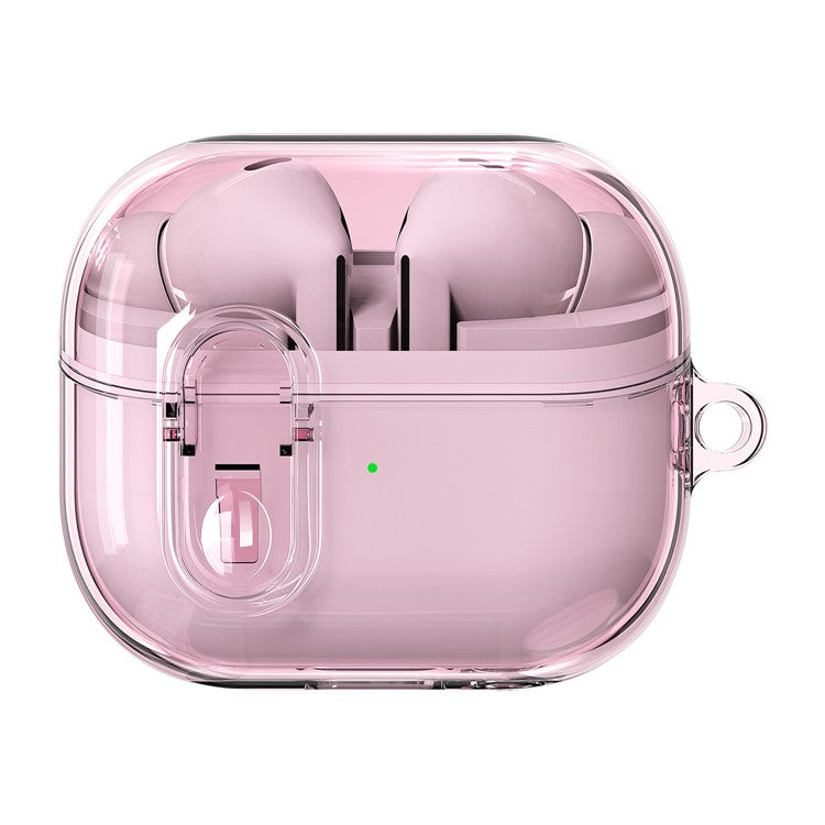 For Samsung Galaxy Buds3 / Buds3 Pro Pressing Buckle Earphone Protective Case Clear TPU+PC Cover - Transparent Pink