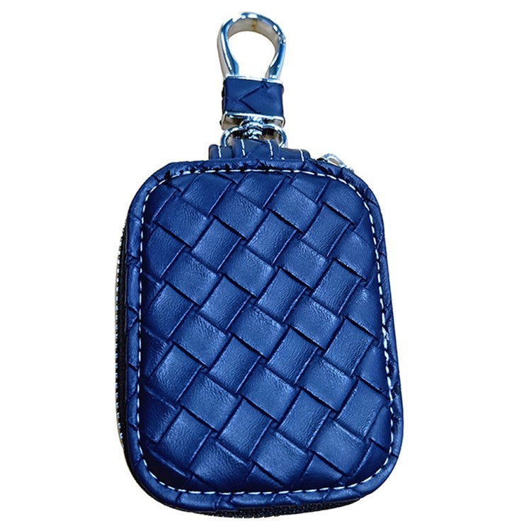 For Apple Series Earbud Carrying Case Small PU Leather Woven Pattern Earphone Cover - Blue