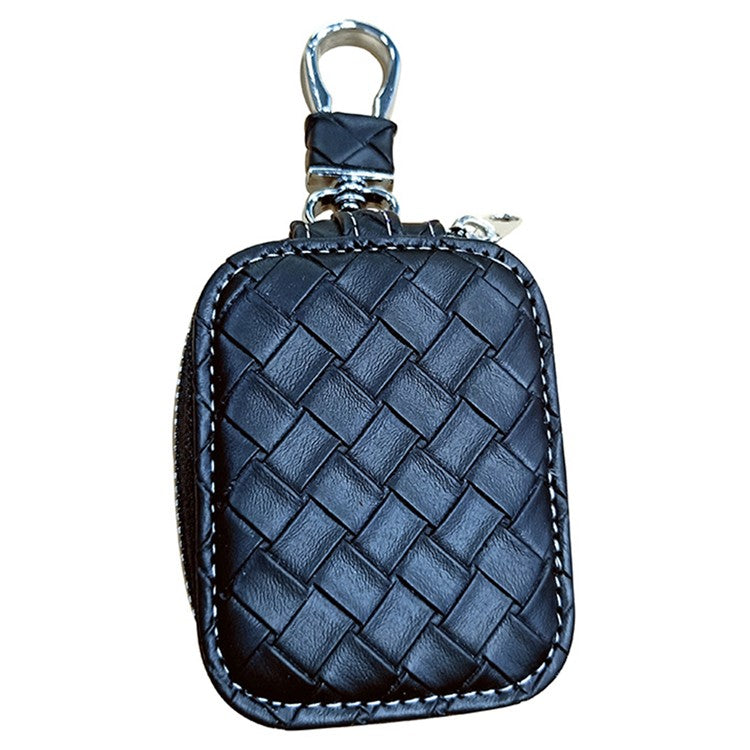 For Apple Series Earbud Carrying Case Small PU Leather Woven Pattern Earphone Cover - Black