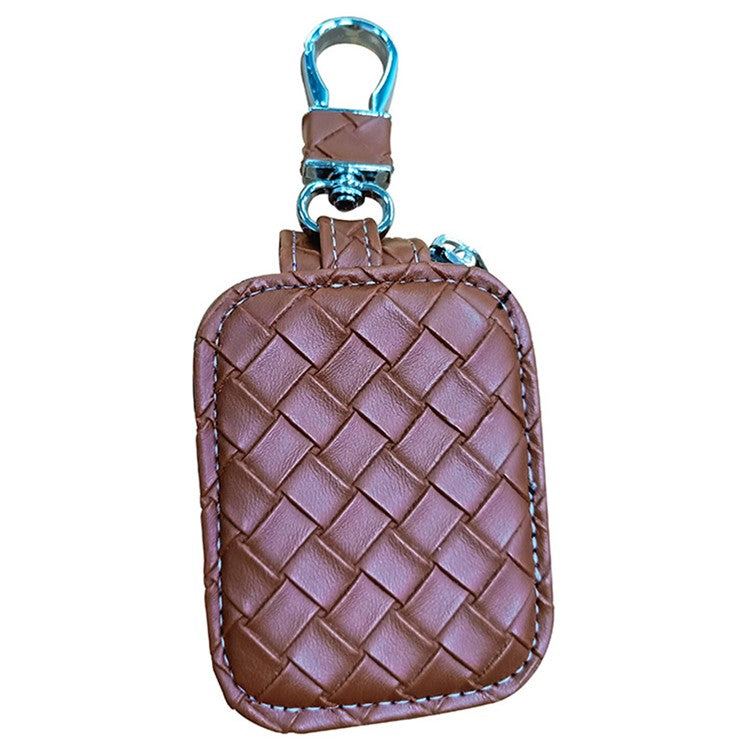 For Apple Series Earbud Carrying Case Small PU Leather Woven Pattern Earphone Cover - Dark Brown