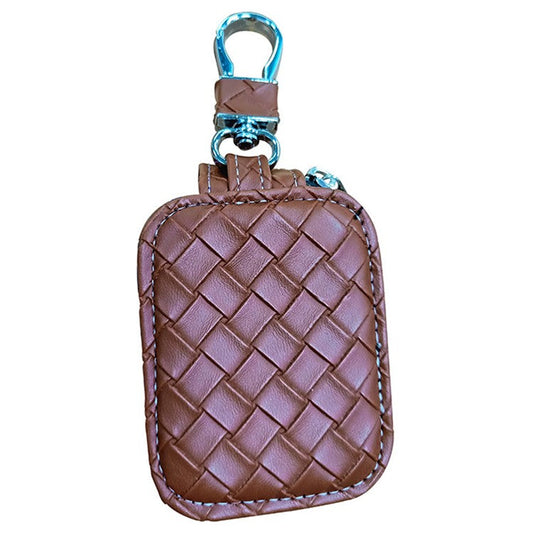 For Apple Series Earbud Carrying Case Small PU Leather Woven Pattern Earphone Cover - Dark Brown