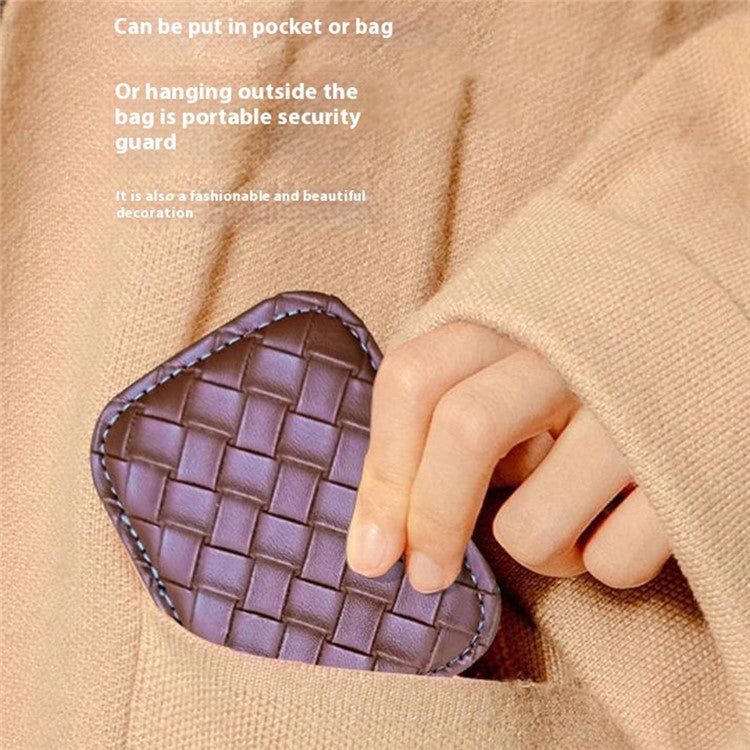 For Apple Series Earbud Carrying Case Small PU Leather Woven Pattern Earphone Cover - Light Brown