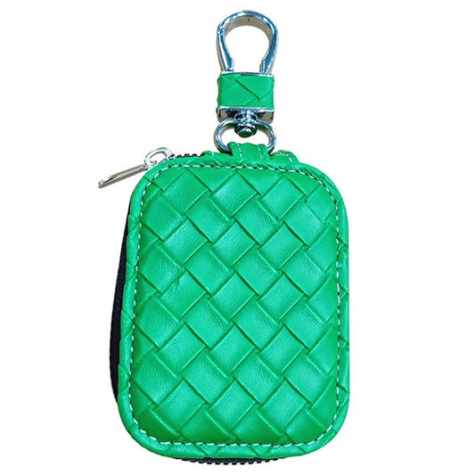 For Apple Series Earbud Carrying Case Small PU Leather Woven Pattern Earphone Cover - Green