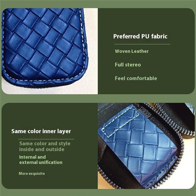 For Apple Series Earbud Carrying Case Small PU Leather Woven Pattern Earphone Cover - Green