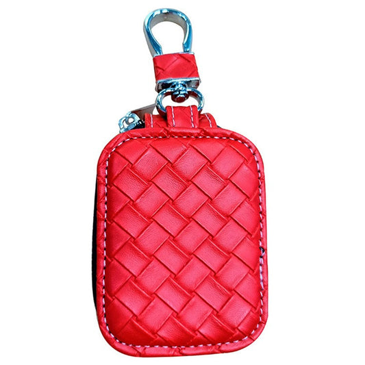 For Apple Series Earbud Carrying Case Small PU Leather Woven Pattern Earphone Cover - Red