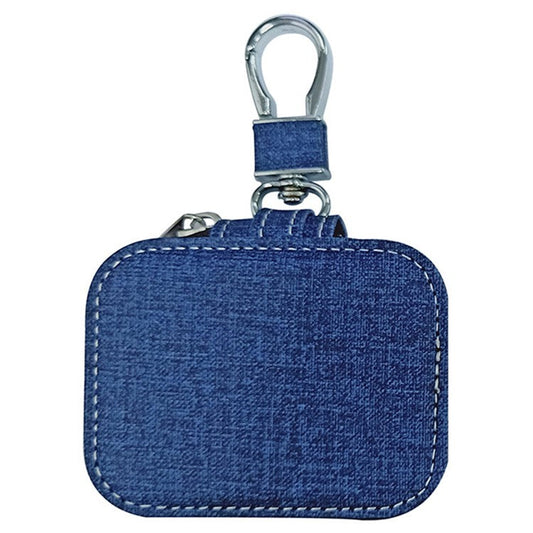 For Apple Series Earphone Case Portable PU Leather Small Zipper Pouch Cover Fabric-Like Texture - Blue