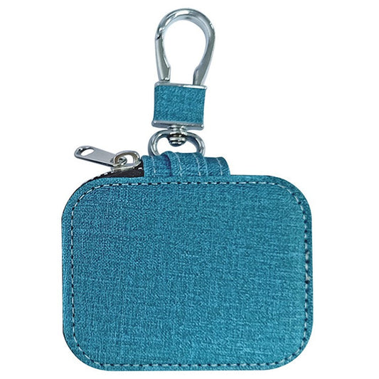 For Apple Series Earphone Case Portable PU Leather Small Zipper Pouch Cover Fabric-like Texture - Peacock Blue