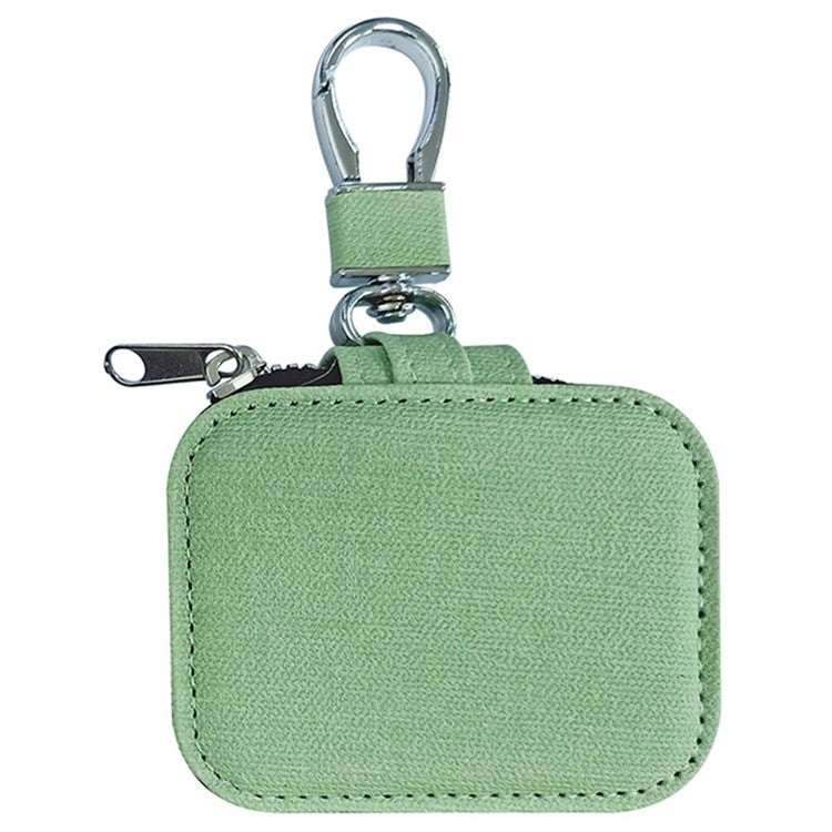 For Apple Series Earphone Case Portable PU Leather Small Zipper Pouch Cover Fabric-like Texture - Green
