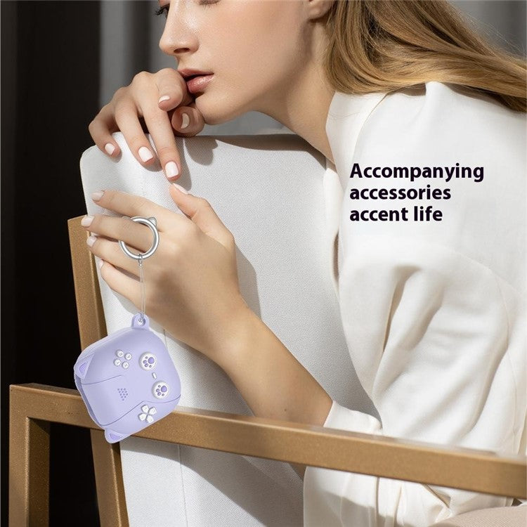 For Samsung Galaxy Buds Live / Buds Pro / Buds2 / Buds2 Pro / Buds FE Case Cute Cat Liquid Silicone Earphone Cover - Dark Grey