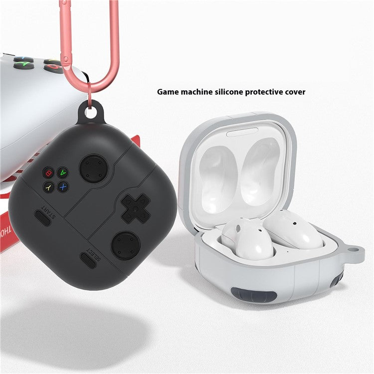 For Samsung Galaxy Buds Live / Buds Pro / Buds2 / Buds2 Pro / Buds FE Case Game Console Shape Earphones Silicone Shell with Carabiner - Rock Grey