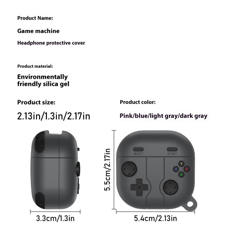 For Samsung Galaxy Buds Live / Buds Pro / Buds2 / Buds2 Pro / Buds FE Case Game Console Shape Earphones Silicone Shell with Carabiner - Rock Grey