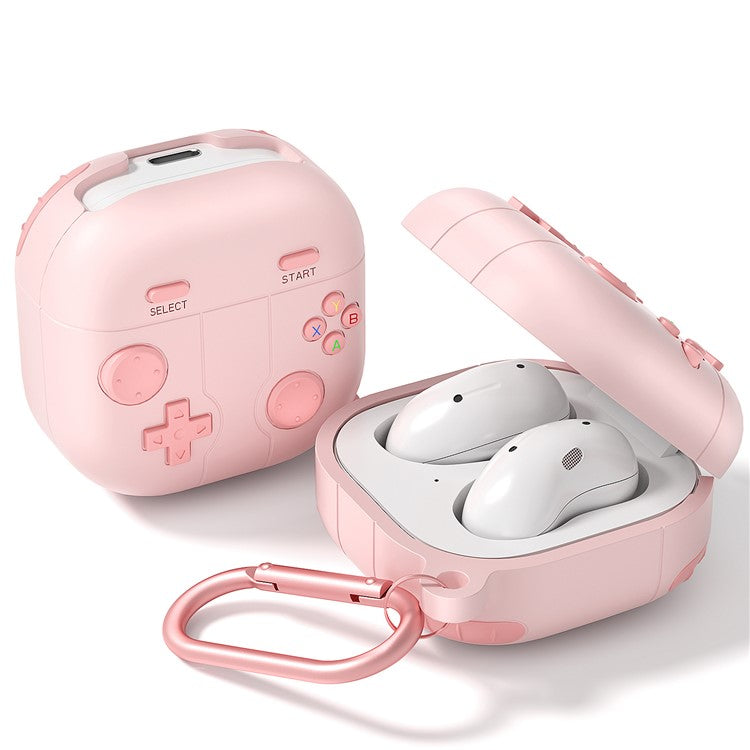 For Samsung Galaxy Buds Live / Buds Pro / Buds2 / Buds2 Pro / Buds FE Case Game Console Shape Earphones Silicone Shell with Carabiner - Pink