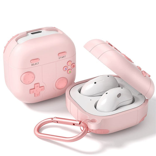 For Samsung Galaxy Buds Live / Buds Pro / Buds2 / Buds2 Pro / Buds FE Case Game Console Shape Earphones Silicone Shell with Carabiner - Pink