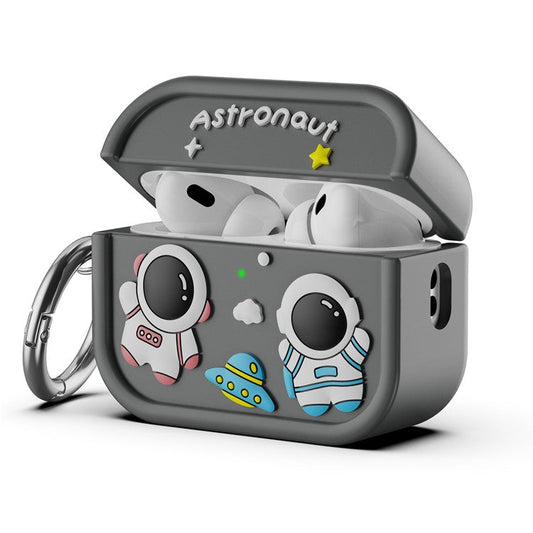 For AirPods Pro 2 Case Cute Astronaut Design Silicone Earphone Cover with Carabiner - Grey