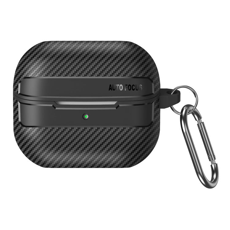 For Samsung Galaxy Buds3 / Buds3 Pro Case Carbon Fiber Texture TPU Earbuds Protective Cover with Hook - Black