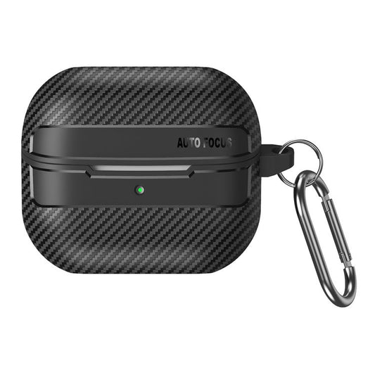 For Samsung Galaxy Buds3 / Buds3 Pro Case Carbon Fiber Texture TPU Earbuds Protective Cover with Hook - Black