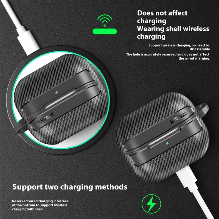 For Samsung Galaxy Buds3 / Buds3 Pro Case Carbon Fiber Texture TPU Earbuds Protective Cover with Hook - Black